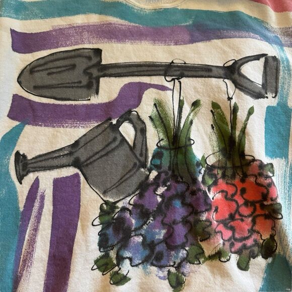 Vintage 90s Crewneck Sweatshirt Woman’s Jerzees Large Garden Core Boho USA - Picture 3 of 9